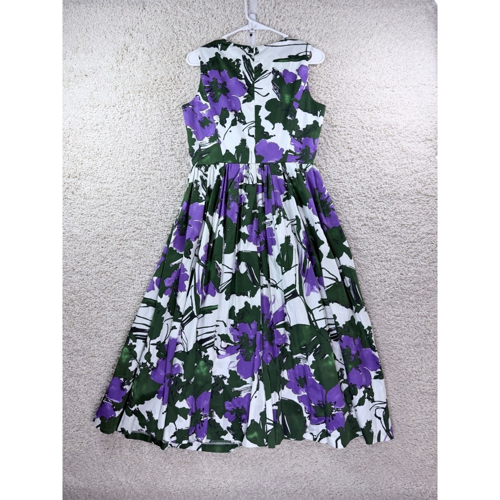 J. Peterman Floral Dress Womens 8 Purple Green White Cotton Sleeveless Midi - Picture 3 of 10